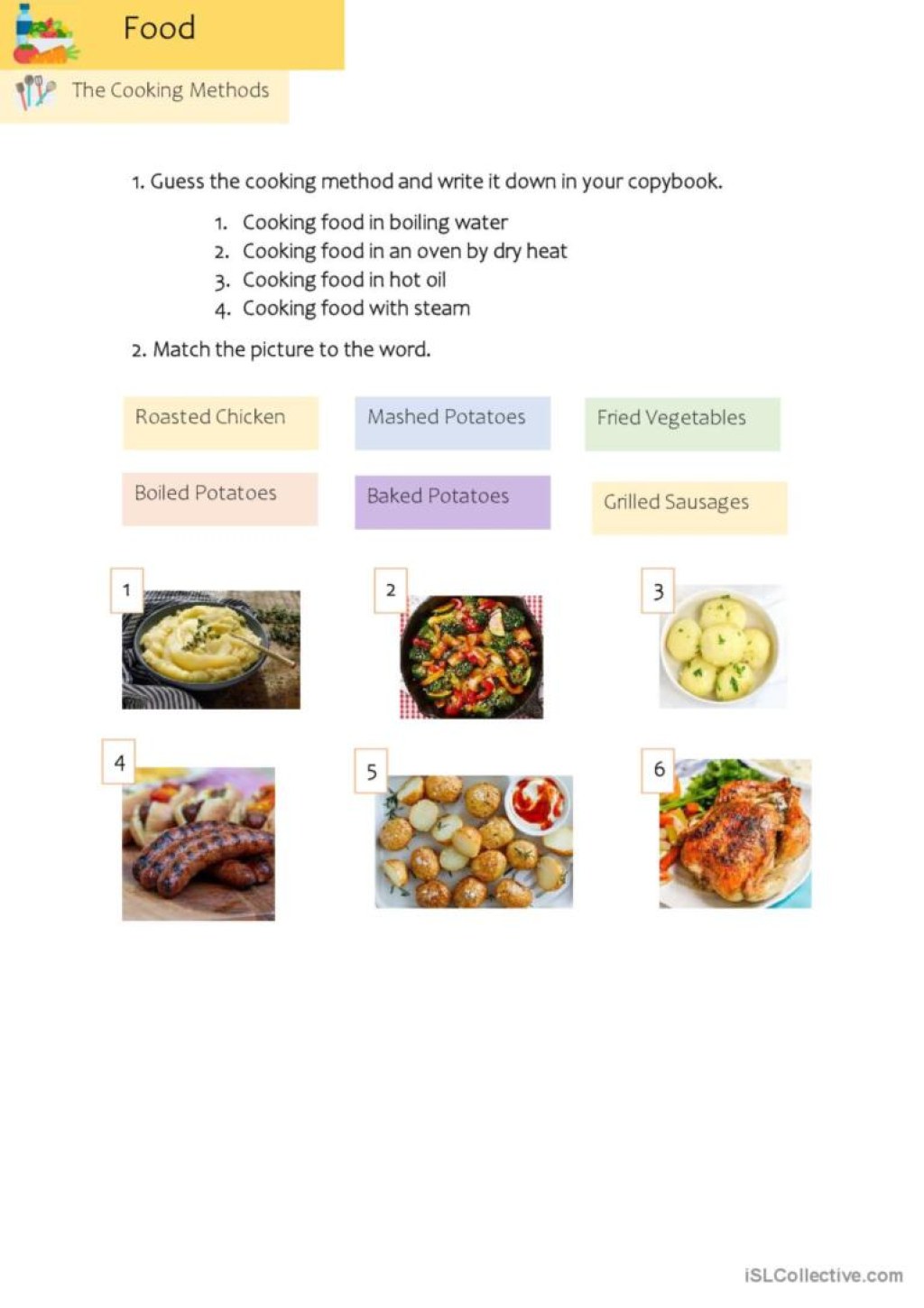 food the cooking methods general voc english esl worksheets pdf